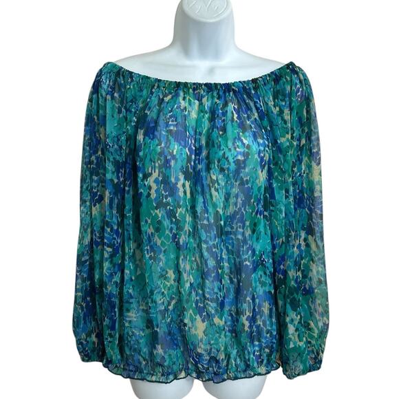 Six Degrees Blouse Sz Large Semi Sheer Off The Shoulder Top Long Balloon Sleeve - Picture 2 of 6